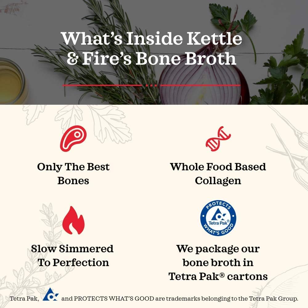 Beef Bone Broth Soup - Organic, Grass Fed, Bone Broth Collagen Protein (10g) - Perfect for Intermittent Fasting, Low Carb, Keto, Paleo, Whole 30 Approved Diets - Gluten Free -16.9 fl oz, Pack of 6