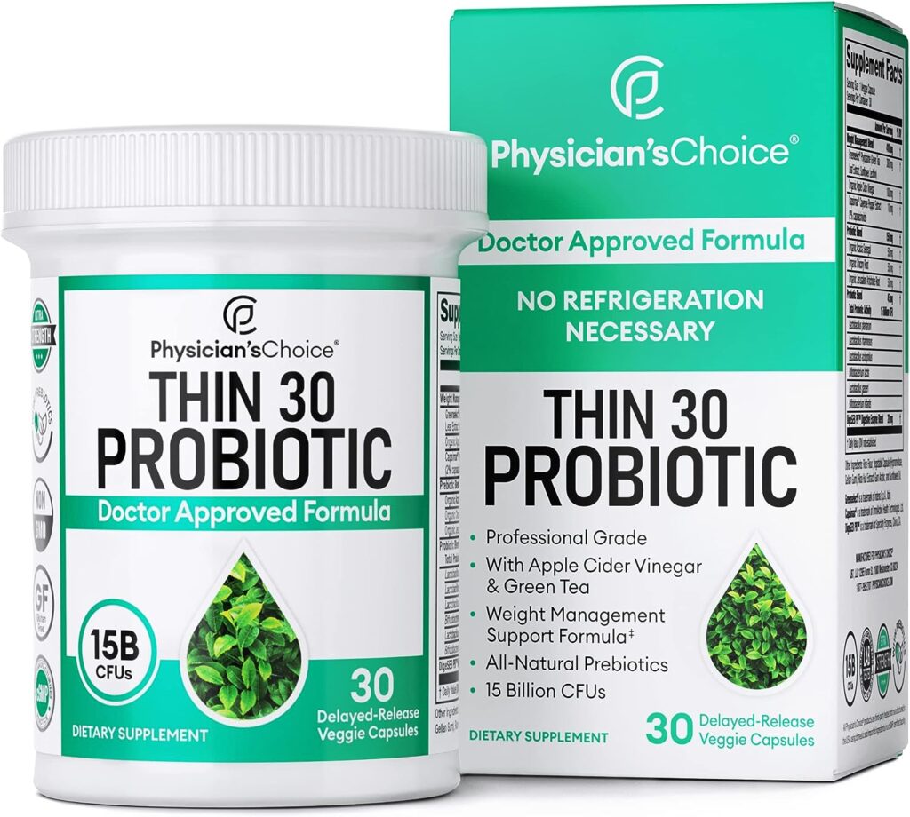 Physicians CHOICE Probiotics for Weight Management  Bloating- 6 Probiotic Strains - Prebiotics - ACV - Green Tea  Cayenne - Supports Gut Health - Weight Management for Women  Men - 30 ct