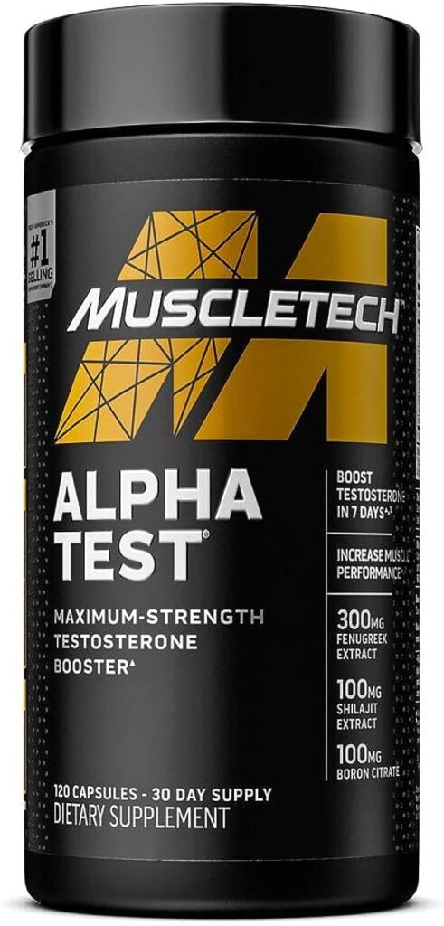 Testosterone Booster for Men | MuscleTech AlphaTest | Tribulus Terrestris  Boron Supplement | Max-Strength ATP  Test Booster | Daily Workout Supplements for Men, 120 Pills (Package May Vary)