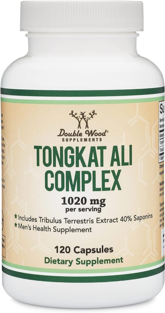 Tongkat Ali Extract 200 to 1 for Men (Longjack) Eurycoma Longifolia, 1020mg per Serving, 120 Capsules - Mens Health Support with 20mg Tribulus Terrestris (Third Party Tested) by Double Wood