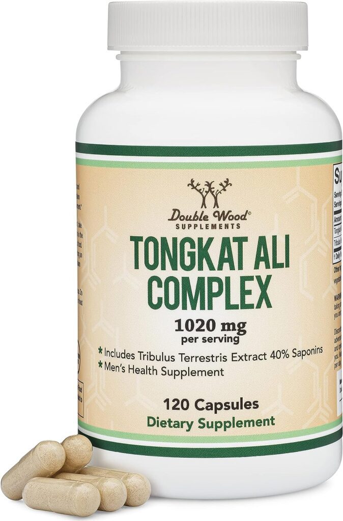 Tongkat Ali Extract 200 to 1 for Men (Longjack) Eurycoma Longifolia, 1020mg per Serving, 120 Capsules - Mens Health Support with 20mg Tribulus Terrestris (Third Party Tested) by Double Wood