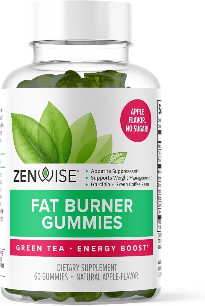 Zenwise Fat Burner Gummies - Appetite Suppressant for Weight Loss with Green Tea Extract and Garcinia Cambogia for Metabolism Plus Green Coffee Bean and Raspberry Ketone - 60 Count Apple Gummies