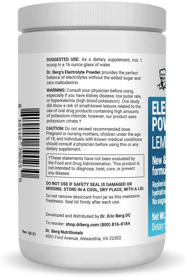 Dr. Berg Hydration Keto Electrolyte Powder - Enhanced w/ 1,000mg of Potassium  Real Pink Himalayan Salt (NOT Table Salt) - Raspberry  Lemon Flavor Hydration Drink Mix Supplement - 100 Servings
