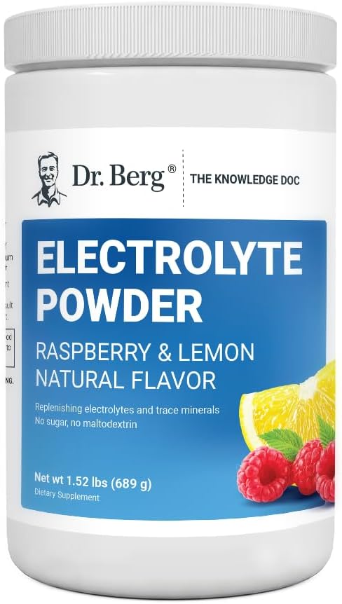 Dr. Berg Hydration Keto Electrolyte Powder - Enhanced w/ 1,000mg of Potassium  Real Pink Himalayan Salt (NOT Table Salt) - Raspberry  Lemon Flavor Hydration Drink Mix Supplement - 100 Servings