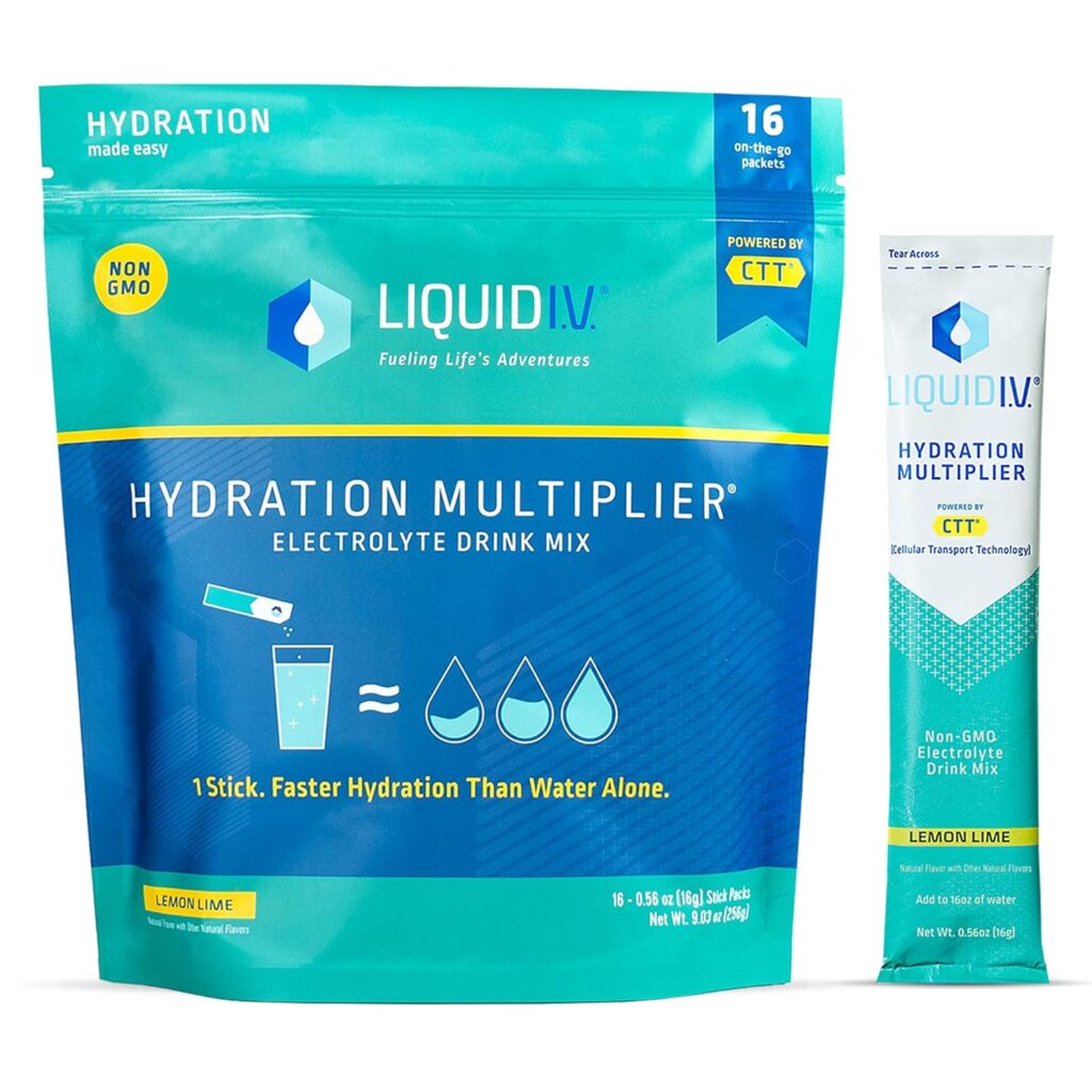 Liquid I.V. Hydration Multiplier - Lemon Lime - Powder Packets | Electrolyte Drink Mix | Easy Open Single-Serving | Non-GMO | 16 Stick