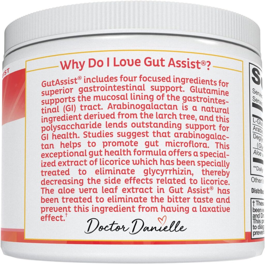 Doctor Danielle Gut Assist - Leaky Gut Repair Supplement Powder - Glutamine, Arabinogalactan, Licorice Root - Supports IBS, Heartburn, Bloating, Gas, Constipation, SIBO from