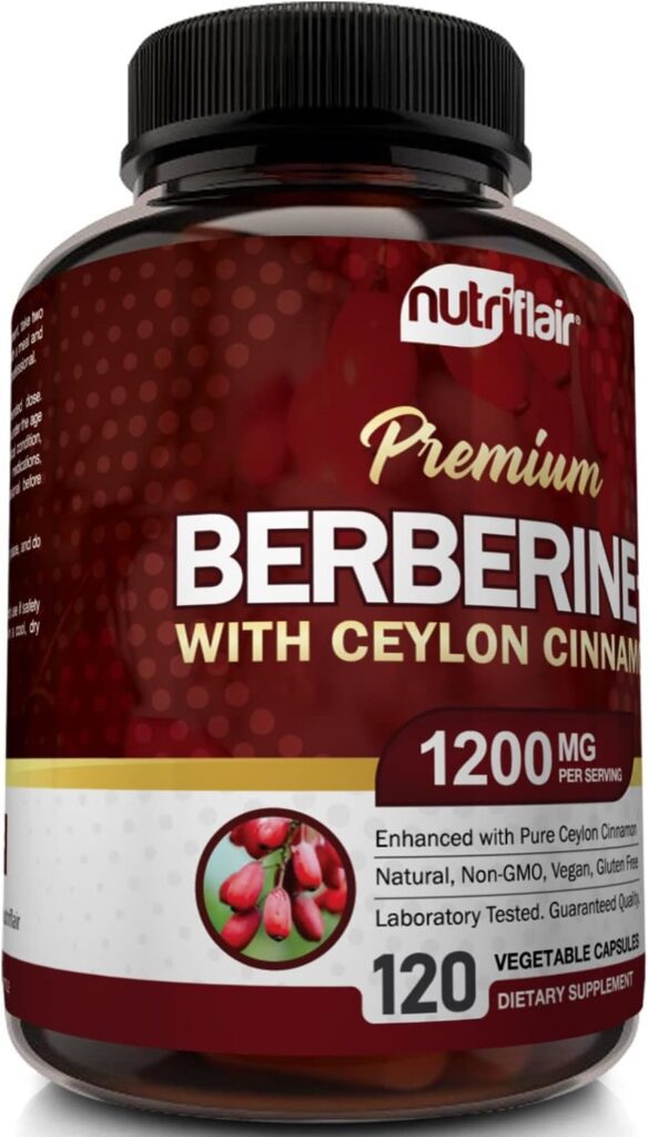 NutriFlair Premium Berberine HCL 1200mg, 120 Capsules - Plus Pure True Ceylon Cinnamon, Berberine HCI Root Supplements Pills - Immune System, Healthy Weight Management