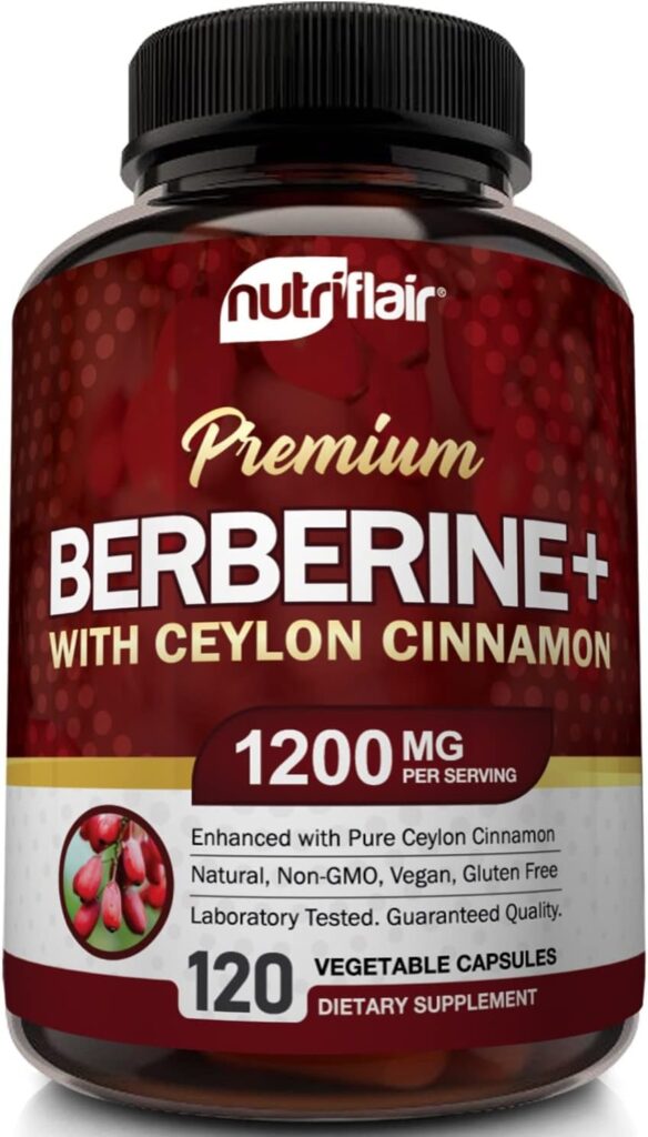 NutriFlair Premium Berberine HCL 1200mg, 120 Capsules - Plus Pure True Ceylon Cinnamon, Berberine HCI Root Supplements Pills - Immune System, Healthy Weight Management