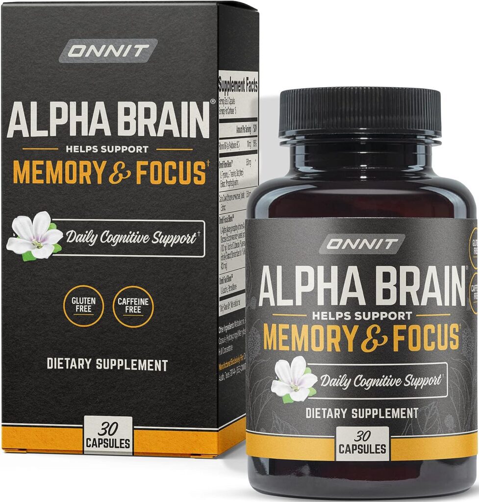 ONNIT Alpha Brain Premium Nootropic Brain Supplement, 30 Count, for Men  Women - Caffeine-Free Focus Capsules for Concentration, Brain Booster Memory Support - Cats Claw, Bacopa, Oat Straw